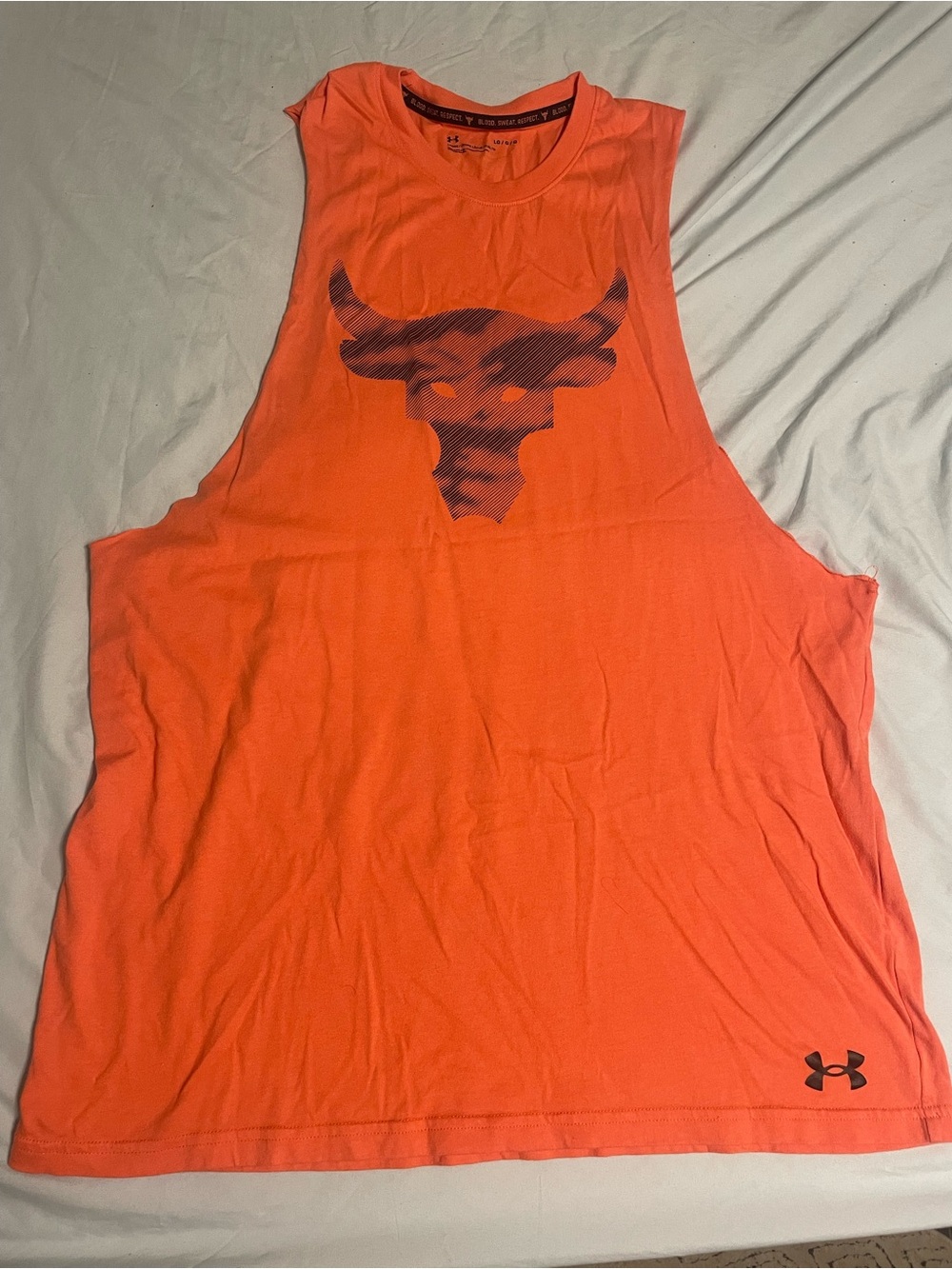Under Armour Men’s Bright Orange Muscle Tee with Dark Bull Graphic